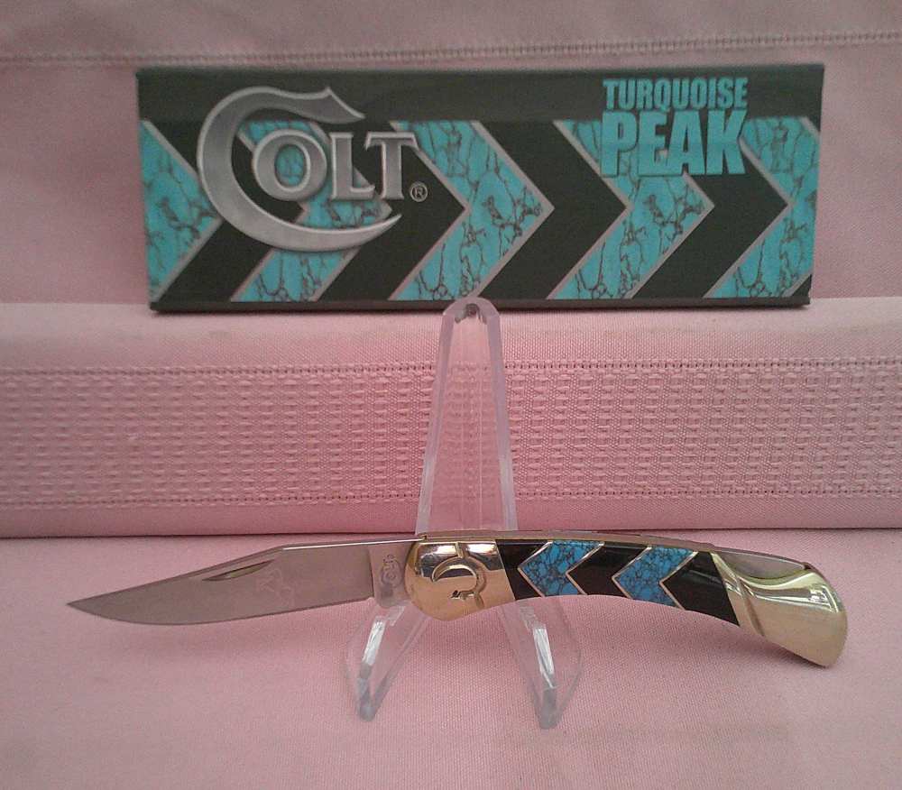 NIB-Rare & Stunning Colt Turquoise Peak Inlay Lockback Pocket Knife!-img-5