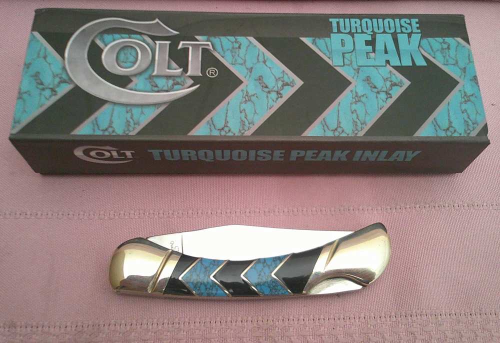 NIB-Rare & Stunning Colt Turquoise Peak Inlay Lockback Pocket Knife!-img-13