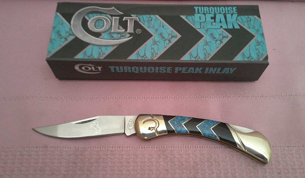 NIB-Rare & Stunning Colt Turquoise Peak Inlay Lockback Pocket Knife!-img-0