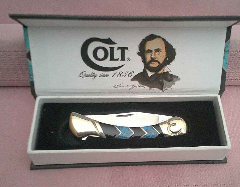 NIB-Rare & Stunning Colt Turquoise Peak Inlay Lockback Pocket Knife!-img-11