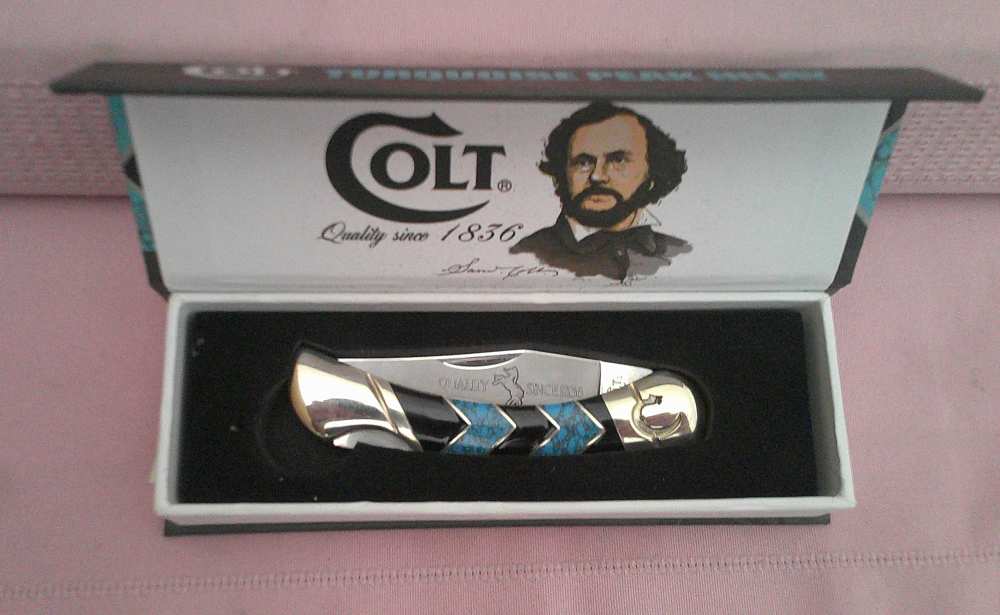 NIB-Rare & Stunning Colt Turquoise Peak Inlay Lockback Pocket Knife!-img-8