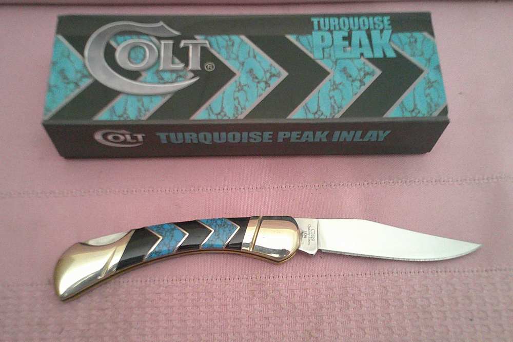 NIB-Rare & Stunning Colt Turquoise Peak Inlay Lockback Pocket Knife!-img-1