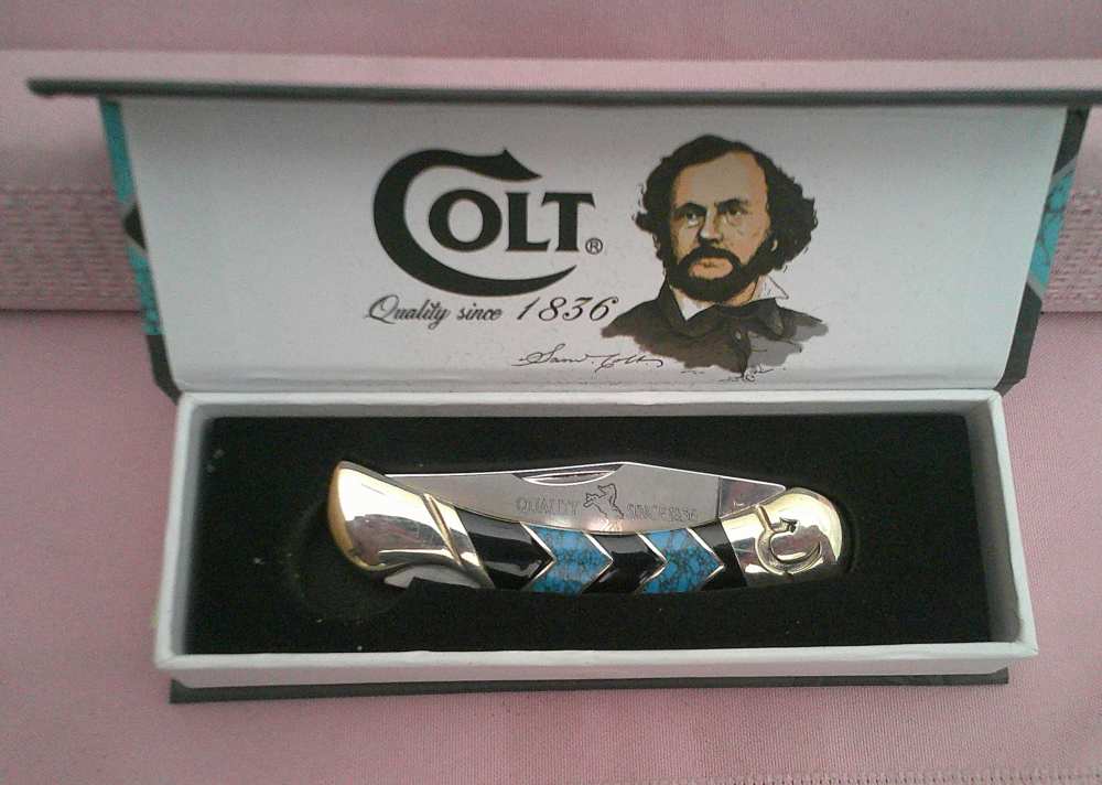 NIB-Rare & Stunning Colt Turquoise Peak Inlay Lockback Pocket Knife!-img-10