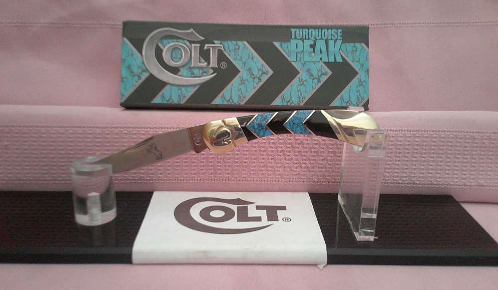 NIB-Rare & Stunning Colt Turquoise Peak Inlay Lockback Pocket Knife!-img-7