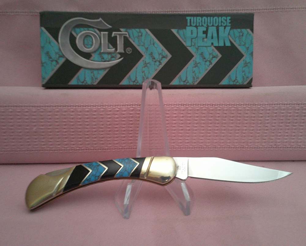 NIB-Rare & Stunning Colt Turquoise Peak Inlay Lockback Pocket Knife!-img-3