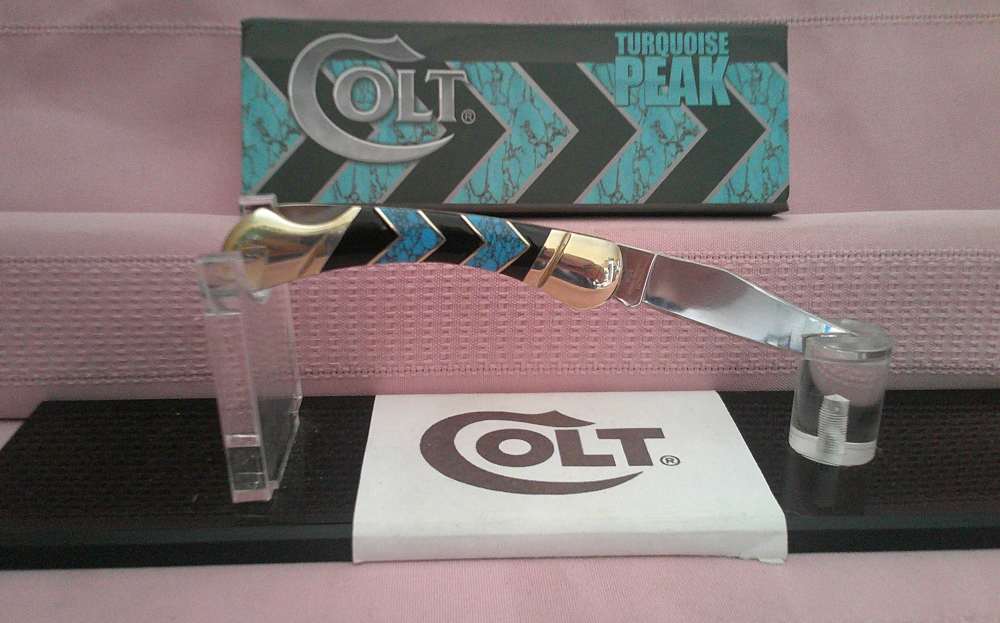 NIB-Rare & Stunning Colt Turquoise Peak Inlay Lockback Pocket Knife!-img-6