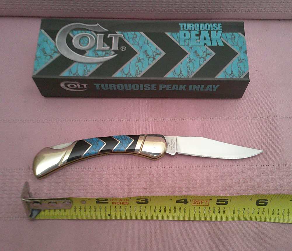 NIB-Rare & Stunning Colt Turquoise Peak Inlay Lockback Pocket Knife!-img-2