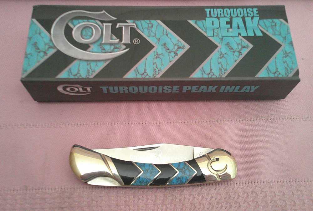 NIB-Rare & Stunning Colt Turquoise Peak Inlay Lockback Pocket Knife!-img-12