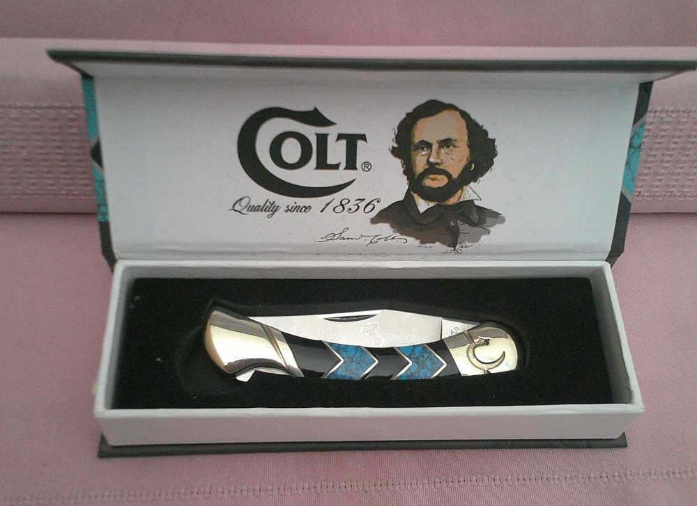 NIB-Rare & Stunning Colt Turquoise Peak Inlay Lockback Pocket Knife!-img-9