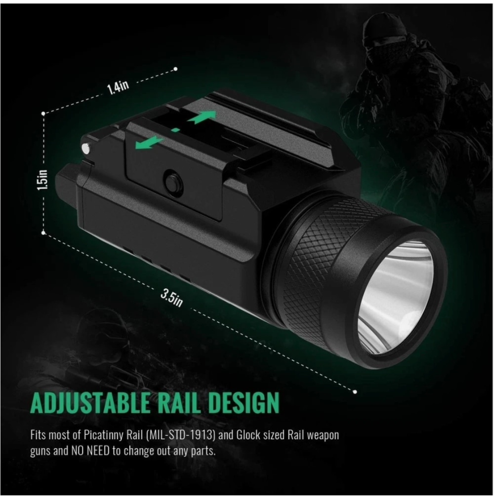 Gmconn 1200 Lumens Rail Mounted Compact Pistol Light LED Strobe Gun Light-img-4