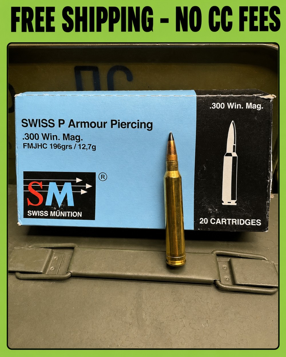 .300 Win Mag Swiss P AP Armor Piercing 196gr FMJ 20 Rd Box NO CC FEES-img-0