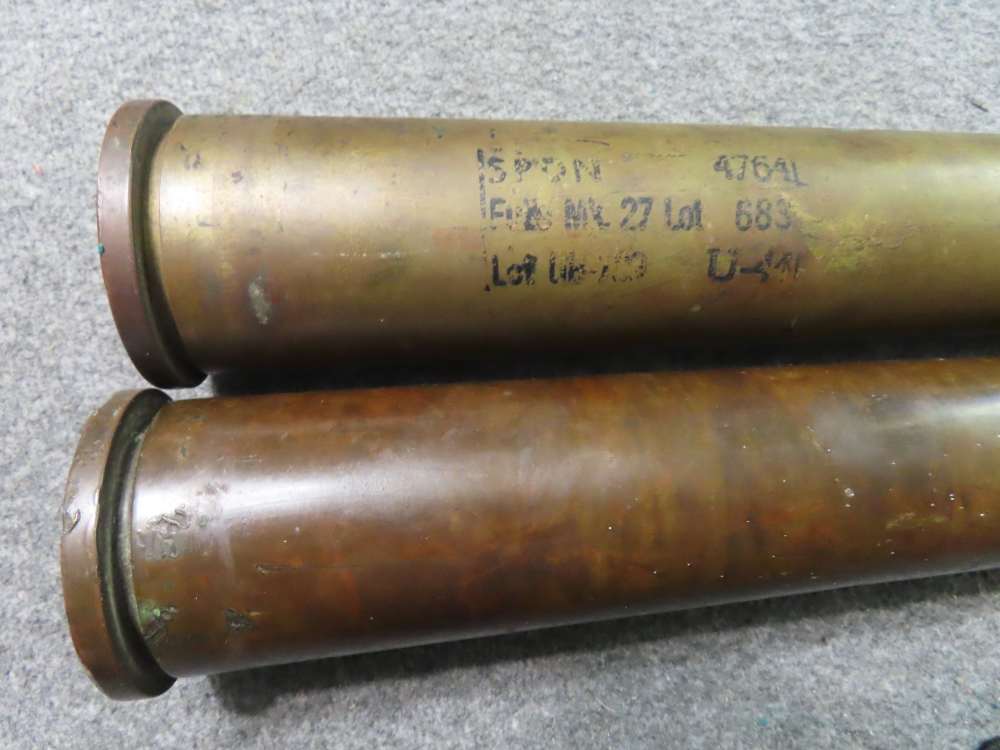 2-WWII US 40mm BOFORS GUN SHELL CASINGS-CLEAN WITH MARKINGS-1943-img-3