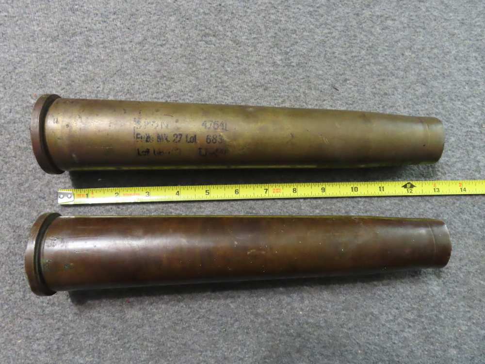 2-WWII US 40mm BOFORS GUN SHELL CASINGS-CLEAN WITH MARKINGS-1943-img-0