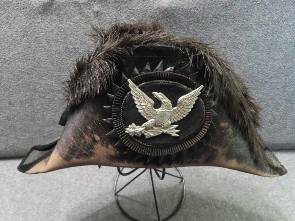 VINTAGE FELT FORE AND AFT CAP WITH PATRIOTIC EAGLE INSIGNIA ON  LEFT SIDE-img-0
