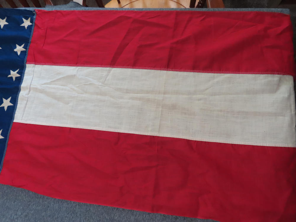 WWII 48 STAR FLAG BANNER THAT MEASURES 2' BY 10' WITH UNKNOWN MARKING-img-4