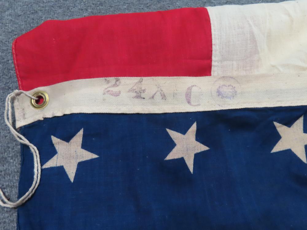 WWII 48 STAR FLAG BANNER THAT MEASURES 2' BY 10' WITH UNKNOWN MARKING-img-8