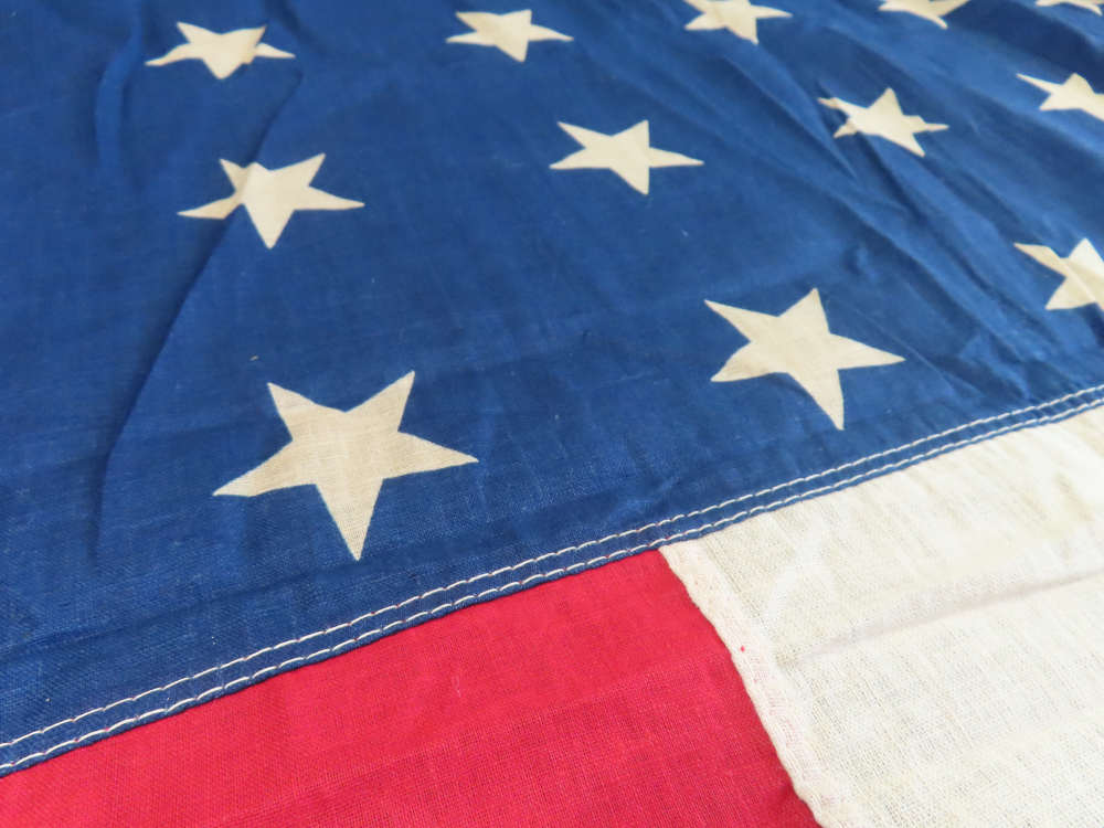 WWII 48 STAR FLAG BANNER THAT MEASURES 2' BY 10' WITH UNKNOWN MARKING-img-5