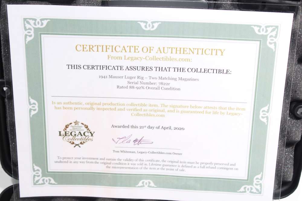 Mauser P08 1941 Luger Certificate of Authenticity-img-1