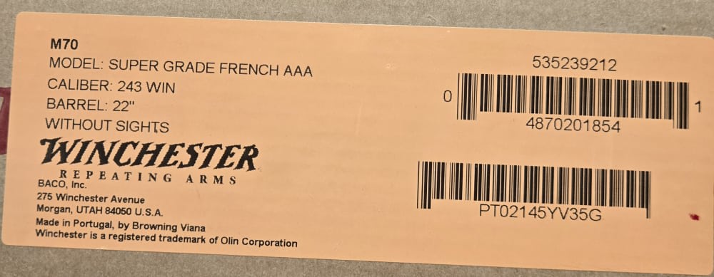 Winchester M70 Super Grade AAA French 243win 22" barrel NIB 41308-img-7