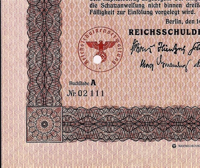 German Treasury Loan. 20,000 REICHSMARKS 1937 swastika, WWII-img-1