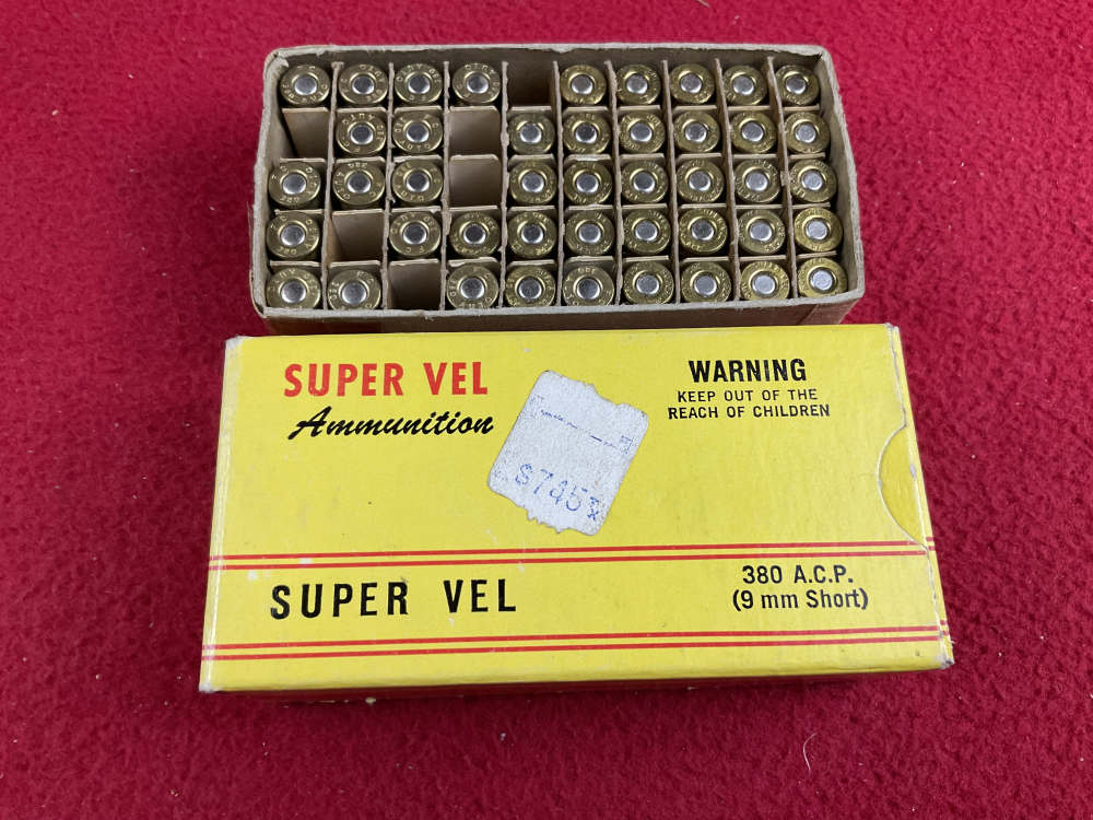 Vintage SUPER VEL Lee JURRAS 380 ammo box ammunition Walther ppk pp ppks -img-0