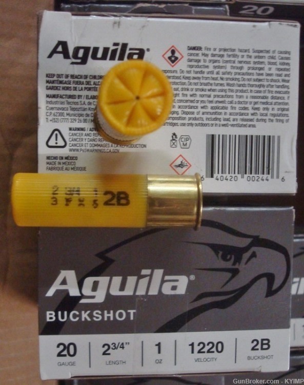 250 Aguila 20 gauge # 2 BUCK 2 3/4 " Shotgun Shells 1,220 FPS-img-2