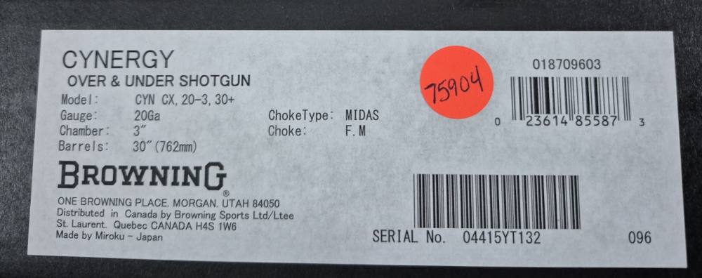 NIB BROWNING CYNERGY CX 20GA 30" BOX-img-13