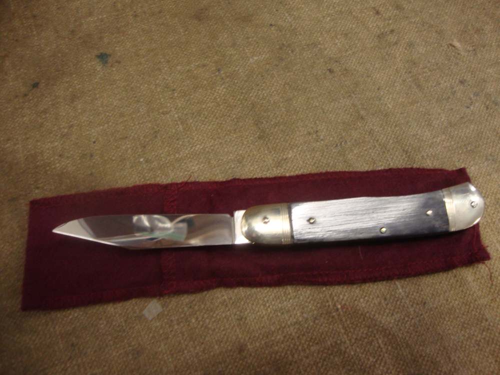 Hubertus Bolster Lever Switchblade, Blue-Grey Bone Scales, 2.75" Stainless -img-3