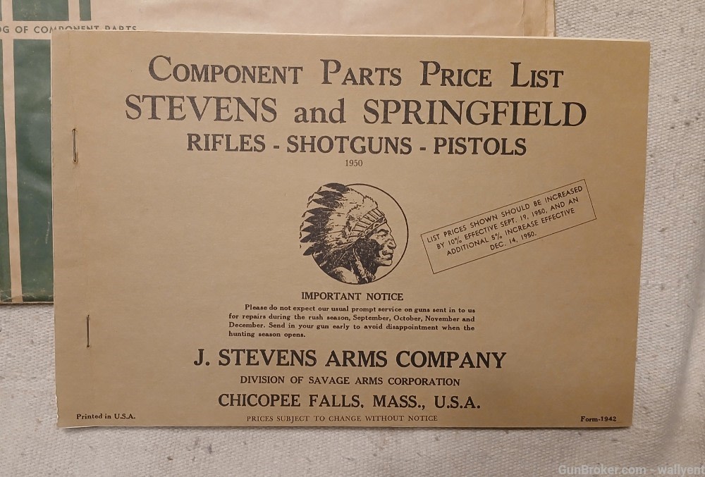 J. Stevens Arms Company 1950 Component Parts Price List Rifles Pistols plus-img-1