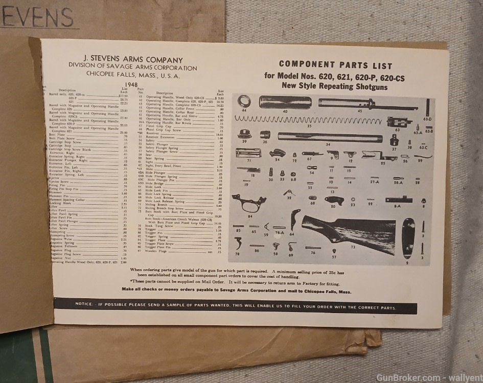 J. Stevens Arms Company 1950 Component Parts Price List Rifles Pistols plus-img-3