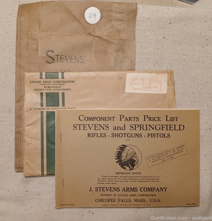 J. Stevens Arms Company 1950 Component Parts Price List Rifles Pistols plus-img-0