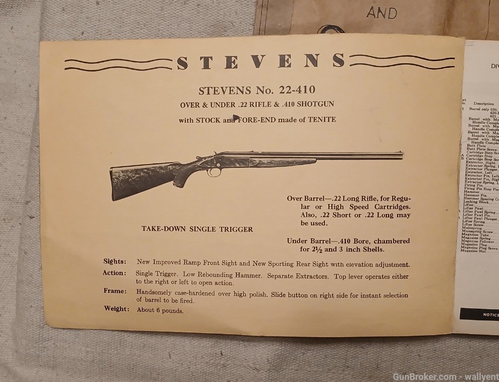 J. Stevens Arms Company 1942 Component Parts Price List Rifles Pistols plus-img-2