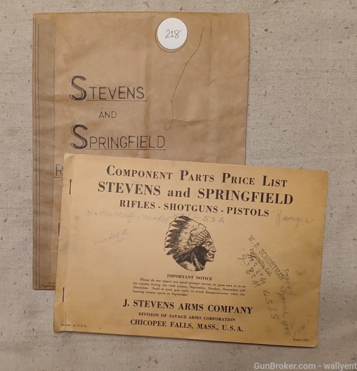 J. Stevens Arms Company 1942 Component Parts Price List Rifles Pistols plus-img-0
