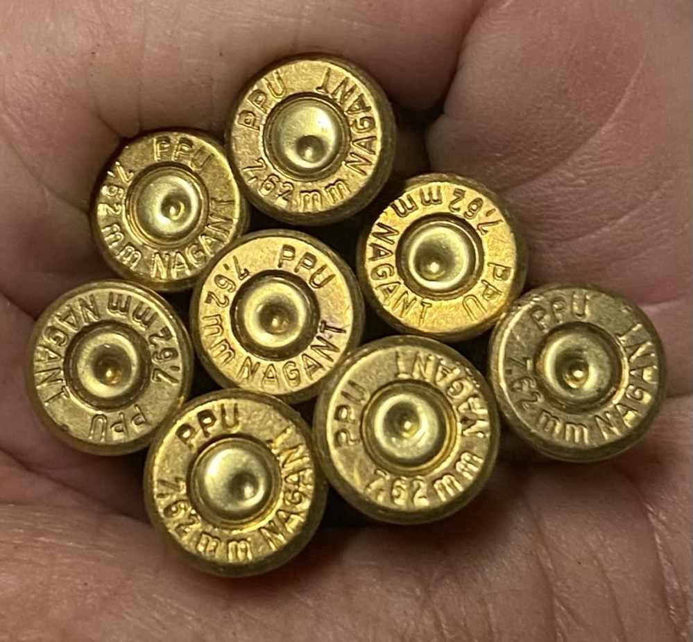 7.62 NAGANT once fired PPU brass, 83 count, Hard to find brass-img-0