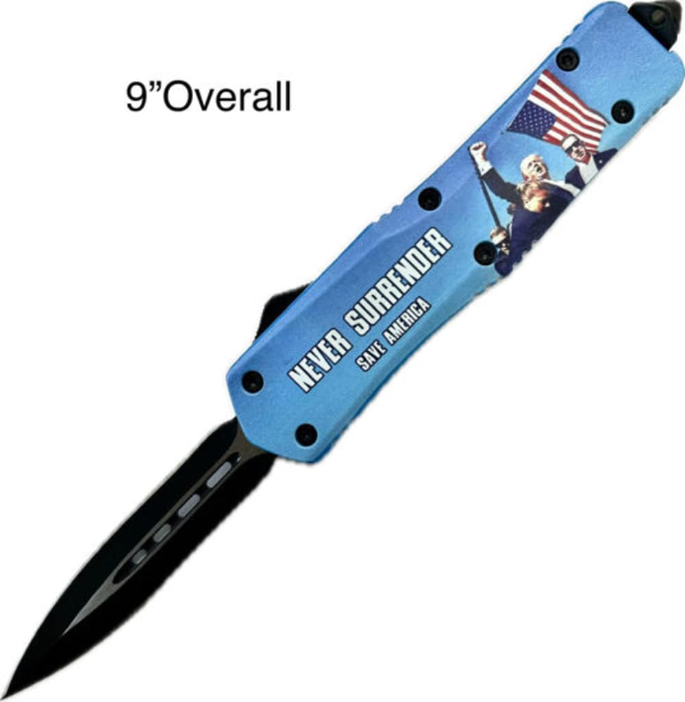 Never Surrender Trump automatic knife. -img-0