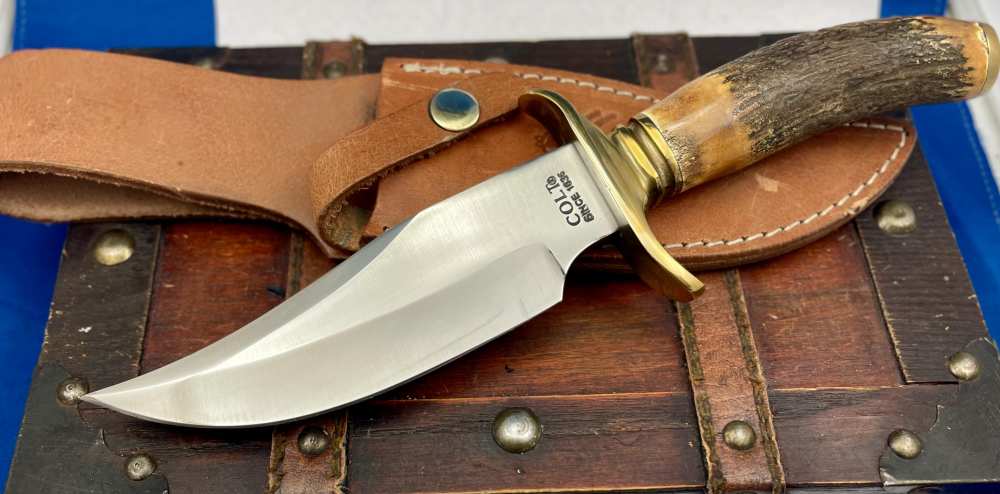 RARE COLT BOWIE KNIFE — STAG HANDLE — COLLECTIBLE FIXED BLADE-img-0
