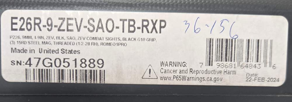 Sig Sauer P226 Zev 9mm 4.9" barrel Romeo1 Pro NIB 36-156-img-2
