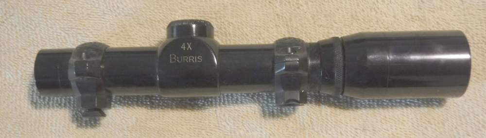 VINTAGE BURRIS "4X" SCOUT-STYLE SCOPE W/ENGRAVED RING SET.  VG+!-img-2