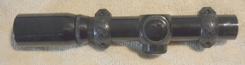 VINTAGE BURRIS "4X" SCOUT-STYLE SCOPE W/ENGRAVED RING SET.  VG+!-img-1