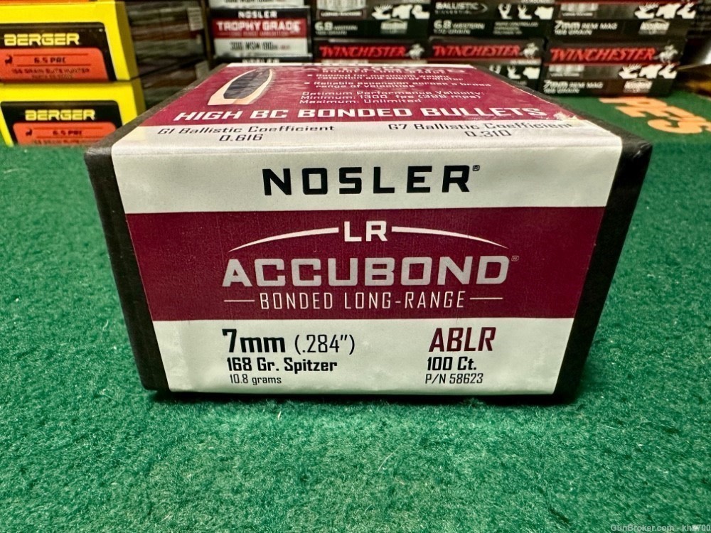 100 pieces of 7mm .284" 168 gr Nosler Accubond Long Range Bullets ABLR-img-0