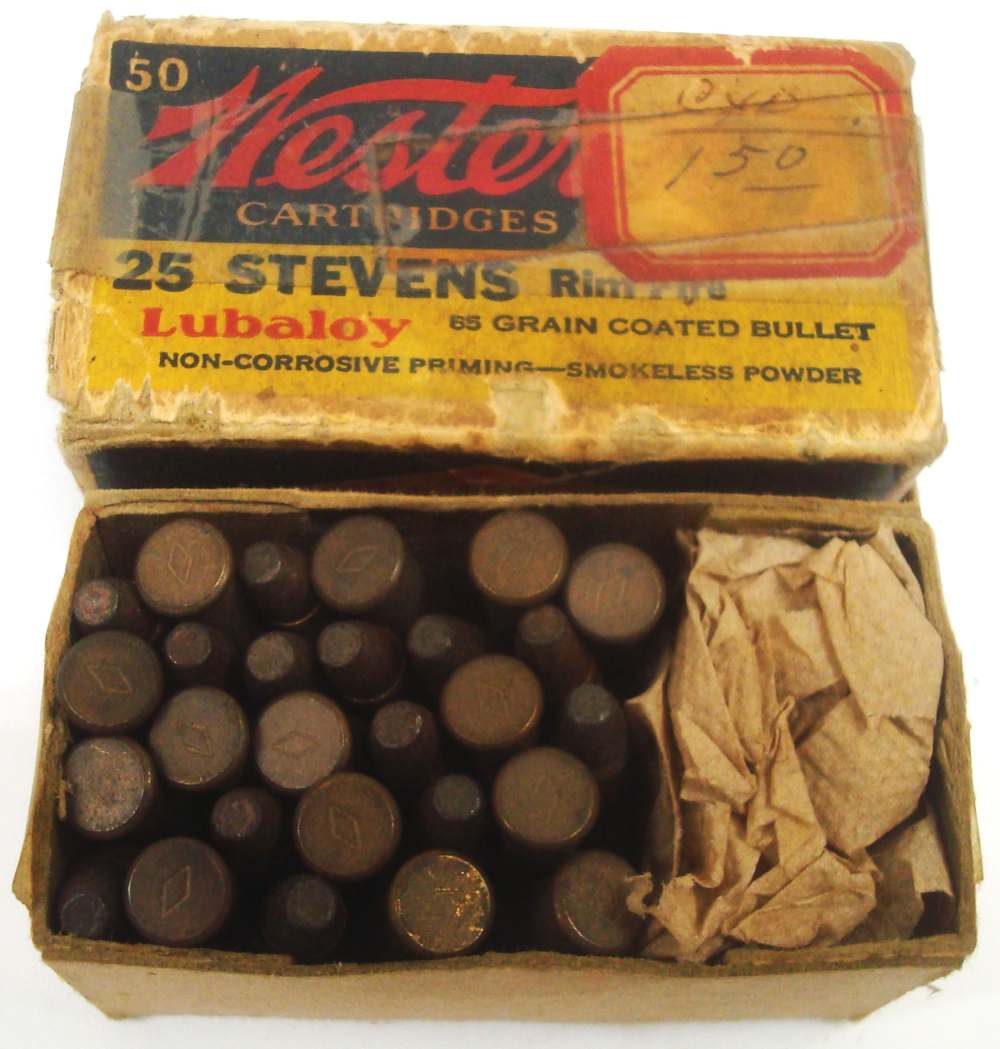 27 WESTERN 25 Stevens 65 grain Lubaloy NOS brass ammunition-img-7