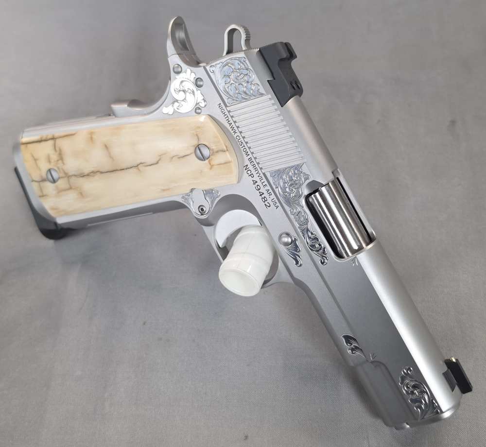 Nighthawk Custom VIP Silver 9MM 4.25" 10RD Engraved Mammoth Grips 1911-img-3