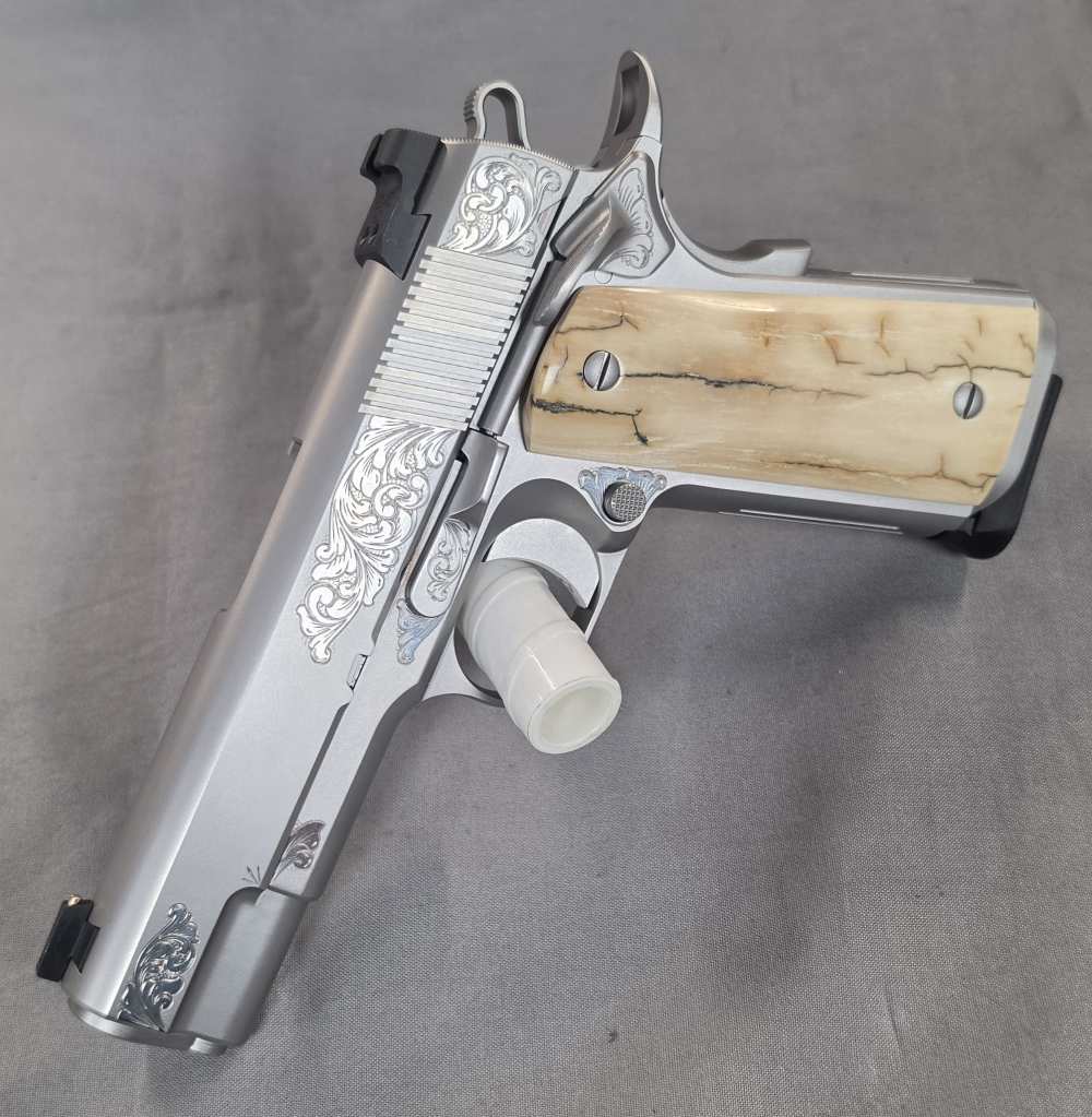 Nighthawk Custom VIP Silver 9MM 4.25" 10RD Engraved Mammoth Grips 1911-img-2