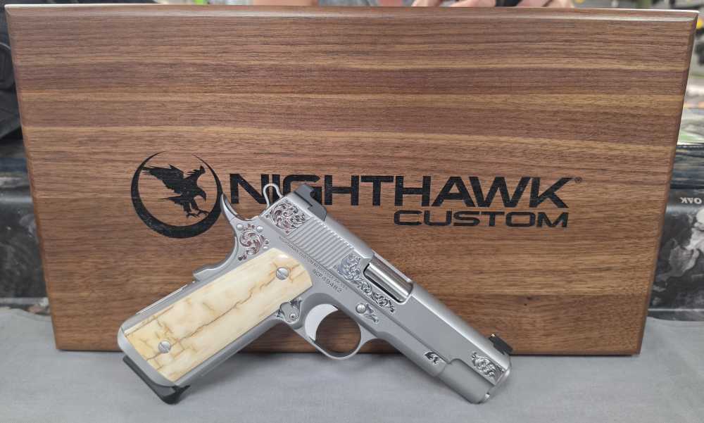 Nighthawk Custom VIP Silver 9MM 4.25" 10RD Engraved Mammoth Grips 1911-img-1