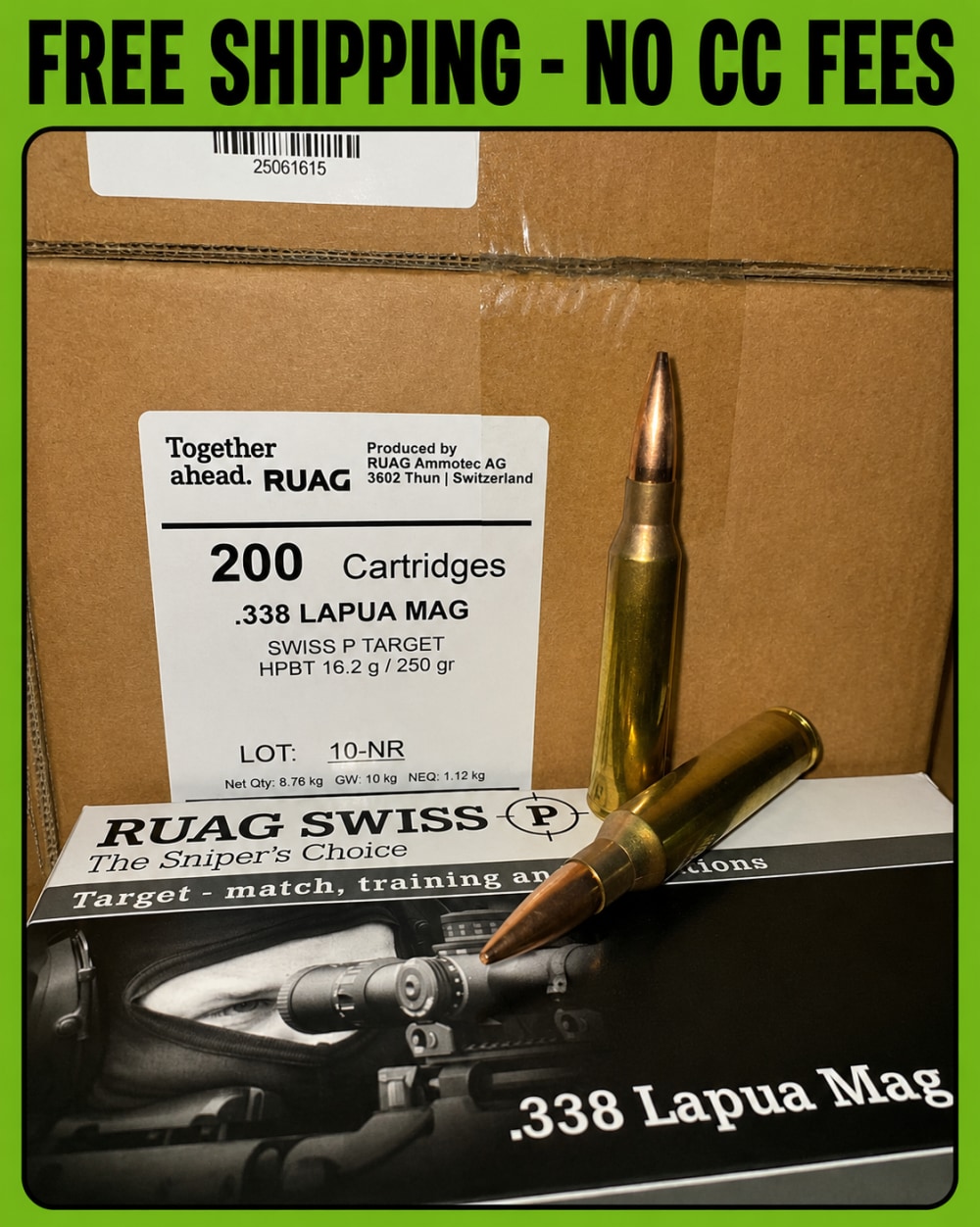 .338 Lapua Magnum Ammo Ruag SWISS P Target 250gr Match Case 200 Rds-img-0