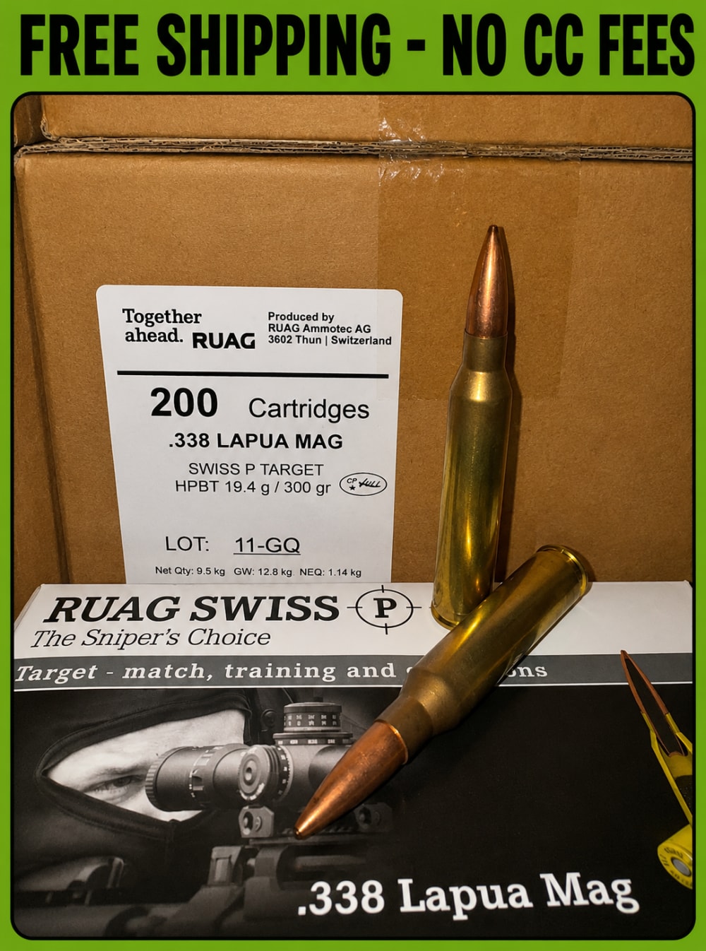 .338 Lapua Magnum Ammo Ruag SWISS P Target 300gr Match Case 200 Rds-img-0