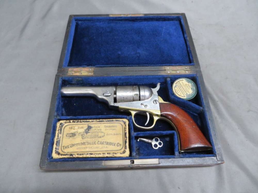 ANTIQUE COLT CARTRIDGE CONVERSION MODEL 1849 POCKET REVOLVER W/ CASE-38 CAL-img-0
