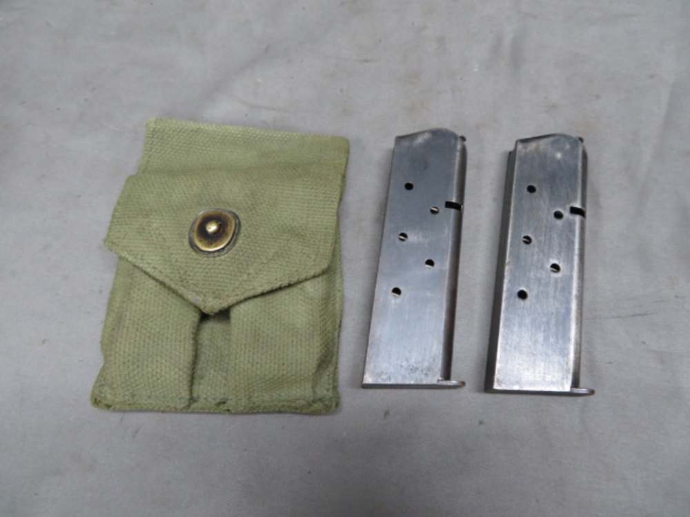 LOT OF 2 WWII US MILITARY COLT 1911 MAGAZINES W/ VIETNAM WAR POUCH-img-0