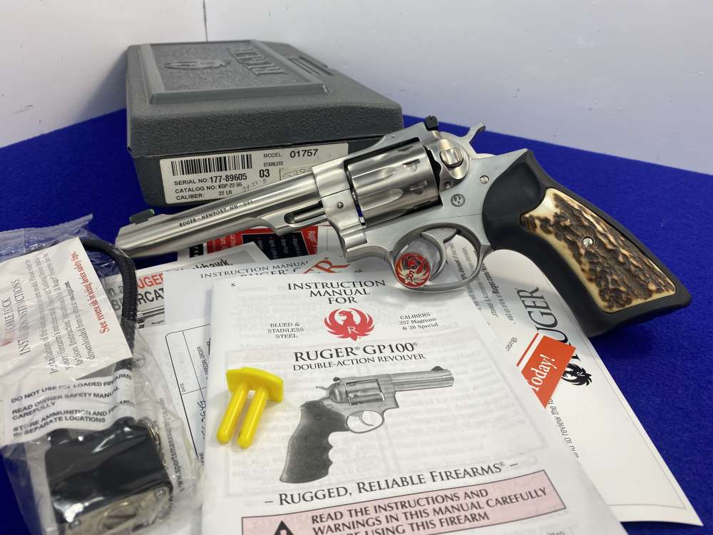 2016 Ruger GP100 10-Shot .22 LR Revolver 5.5" *GENUINE STAG INSERT GRIPS*-img-2