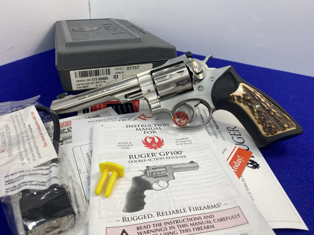 2016 Ruger GP100 10-Shot .22 LR Revolver 5.5" *GENUINE STAG INSERT GRIPS*-img-33